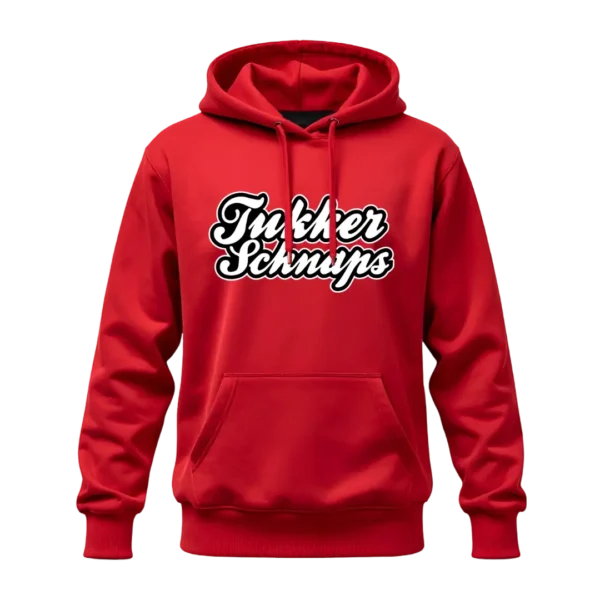 Tukker Schnaps hoodie rood uniseks met capuchon en bedrukking op de voorzijde