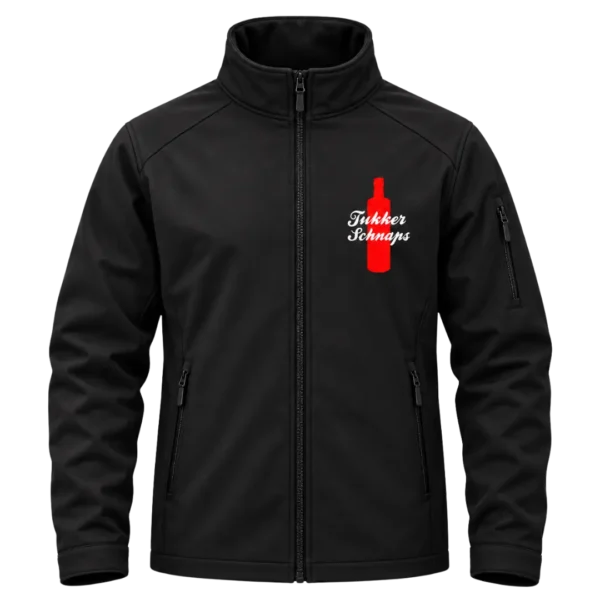 Tukker Schnaps crew softshell jas zwart met borstbedrukking